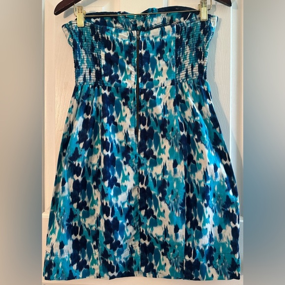 FREE PEOPLE Sz 8 Blue Teal White Splatter Ikat Brushstroke Watercolor Mini Dress - Picture 3 of 10